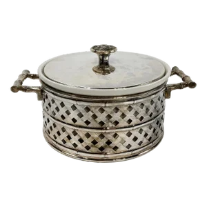 Vintage Lidded Silverplate Faux Bamboo Trellis Serving Dish
