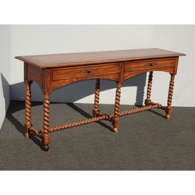 Vintage French Country Oak Barley Twist Sofa Console Table by Hekman W