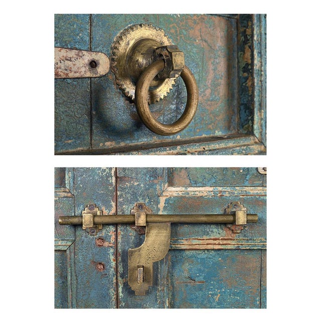 Wooden Door with Blue Patina, 1920s For Sale - Image 4 of 5