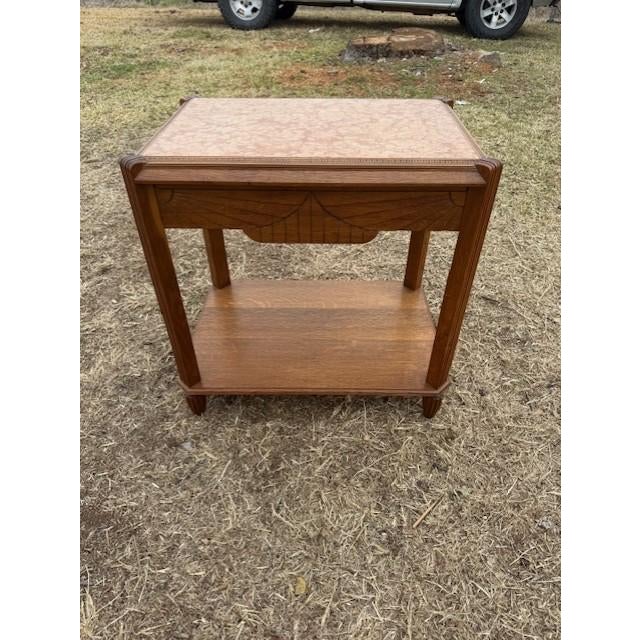 A Large 1940s Vintage French Art Deco Solid Walnut Marble Top Coffee Table or Side Table For Sale - Image 13 of 14