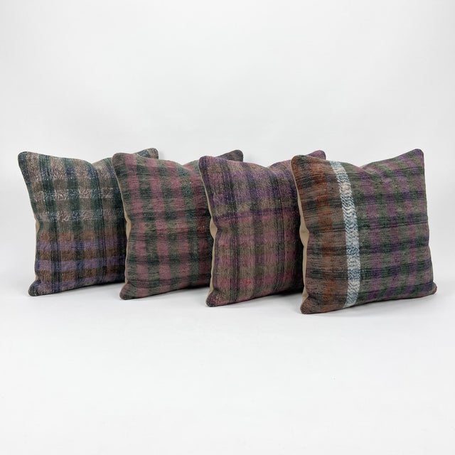 Mid-Century Modern Anatolian Oushak Kilim Pillow Cover 16'' X 16'' - Set of Four For Sale - Image 3 of 4