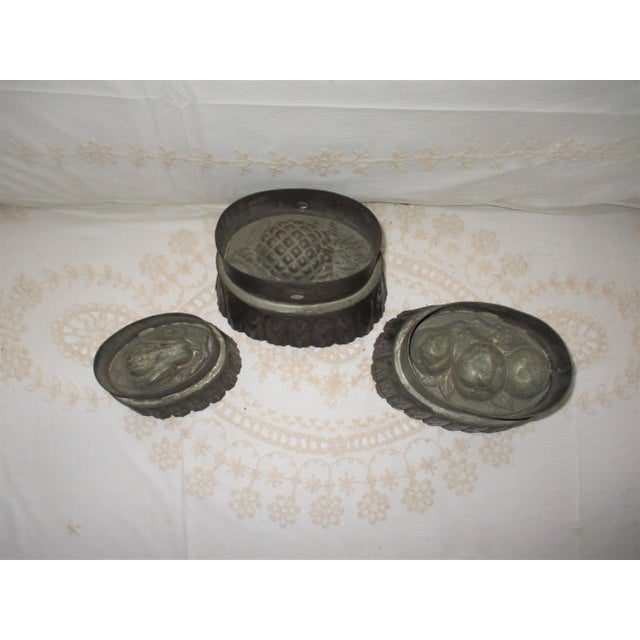 Antique Mid 19th Century Thistle, Fruit & Pear Tin Jelly Cake Food Pudding Mold Set - 3 Pieces For Sale - Image 4 of 4