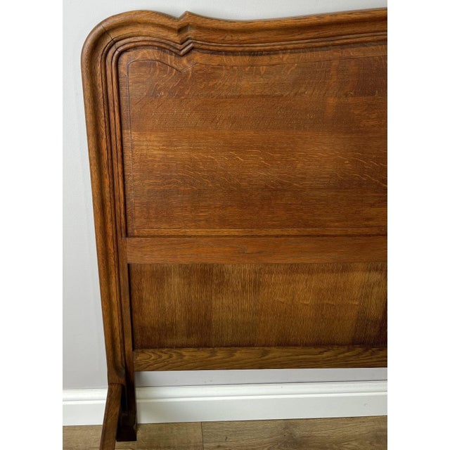 Gold Vintage French Louis XVI Oak Double Bed Frame with Carved Headboard For Sale - Image 8 of 11