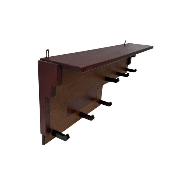 Art Deco Amsterdamse School Wall Coat Rack in Oak and Padouk, 1920s For Sale - Image 4 of 14