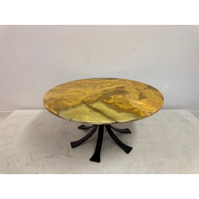 Metal Vintage Round Onyx and Wrought Iron Coffee Table, 1970s For Sale - Image 7 of 13