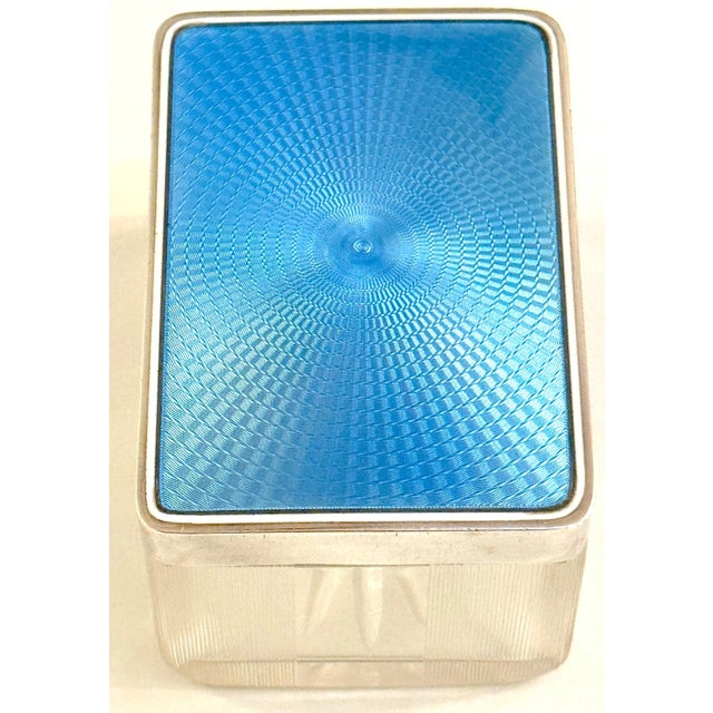 Rectangular French Silver Light Blue Guilloché Enamel and Crystal Table Box For Sale - Image 11 of 11