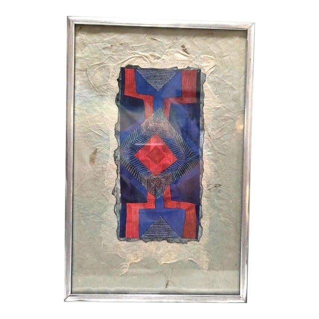 Donna Prichard - Modern Geometric Fiber Art - Professionally Framed - Bold Colors 6 X 10.25" For Sale