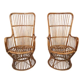 Boho Rattan Chairs, Pair For Sale