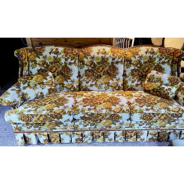 Vintage Clayton Marcus Sofa & Wingback Chair Set — 1970s Floral, Original Fabric For Sale In Boston - Image 6 of 8