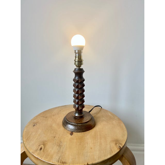 Vintage Turned Wood Table Lamp by Charles Dudouyt, 1940s For Sale - Image 11 of 14