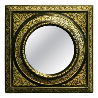 French Empire Gilt Brass and Black Lacquered Wall Mirror For Sale