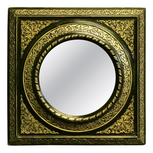 French Empire Gilt Brass and Black Lacquered Wall Mirror