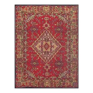 1920s Red Vibrant Field Medallion Antique European Donegal Arts & Crafts Rug For Sale