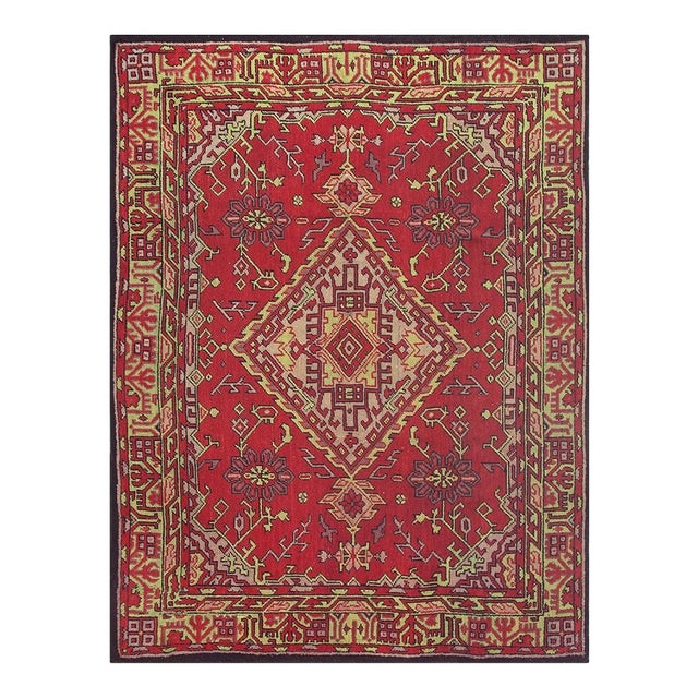 1920s Red Vibrant Field Medallion Antique European Donegal Arts & Crafts Rug For Sale