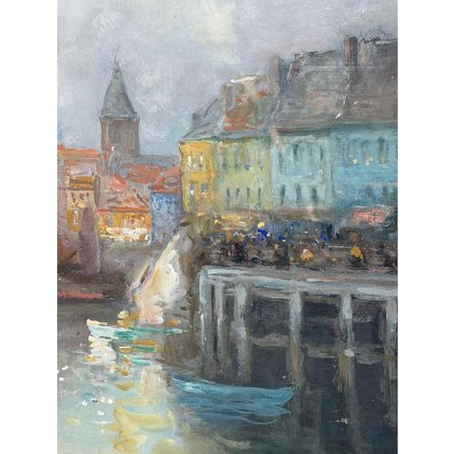 Alexandre Macette, Harbour Landscape, Watercolor, Framed For Sale - Image 6 of 8