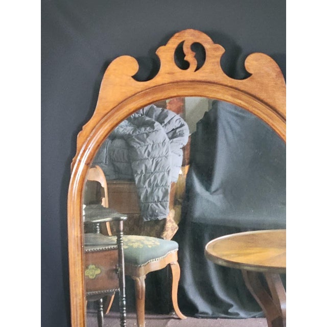 Wood 1930s Light Maple Wall Mirror Arched Wood Hanging Decorative Mirror For Sale - Image 7 of 10