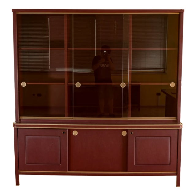 Double Body Sideboard Covered in Burgundy Imitation Leather by Umberto Mascagni, 1950s For Sale