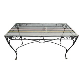 Vintage Wrought Iron Glass Top Salterini Dining Table, Attributed For Sale