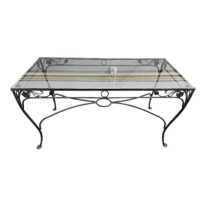Vintage Wrought Iron Glass Top Salterini Dining Table, Attributed