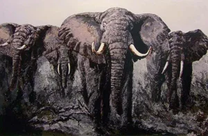 Mark King "Elephant Stand" Signed African Bull Safari Serigraph Unframed