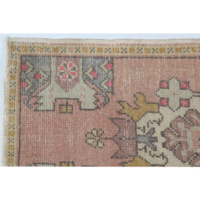 Textile Vintage Turkish Wool Door Mat – Medallion & Mustard Floral Border - 1' 10'' X 3' 5'' For Sale - Image 7 of 10