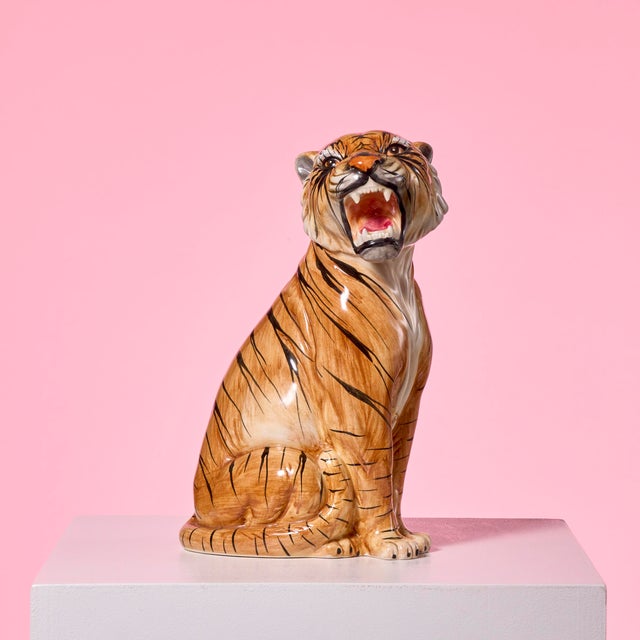 Hand Painted Italian Ceramic Tiger, 1970s For Sale - Image 3 of 7