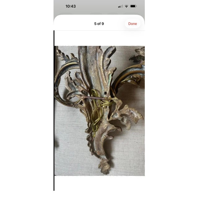 Rococo Vintage French Rococo Revival Brass Candle, Opera Wall Sconces – Pair For Sale - Image 3 of 9