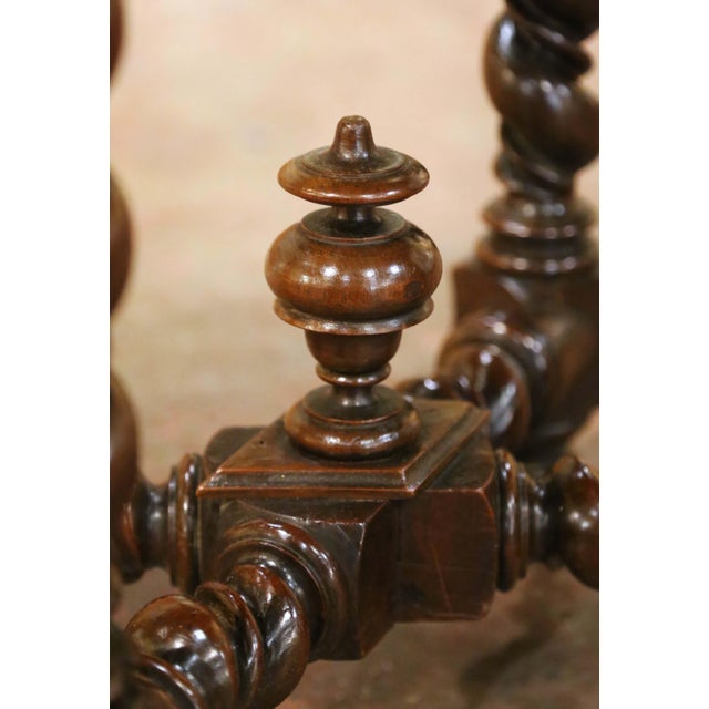 Wood 19th Century French Louis XIII Carved Walnut Side Table With Velvet Top For Sale - Image 7 of 15
