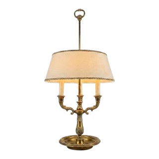 Antique Brass Bouillotte Lamp, Three-Arm Candelabra Form — French, 19th Century For Sale