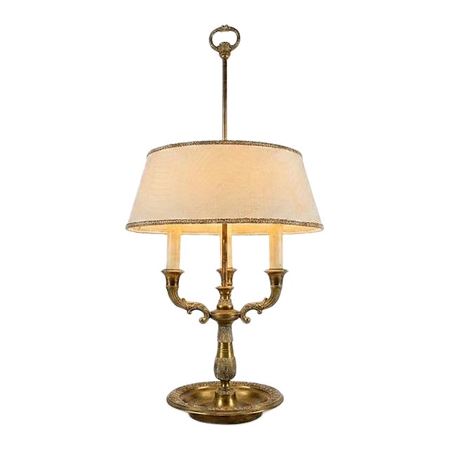 Antique Brass Bouillotte Lamp, Three-Arm Candelabra Form — French, 19th Century For Sale