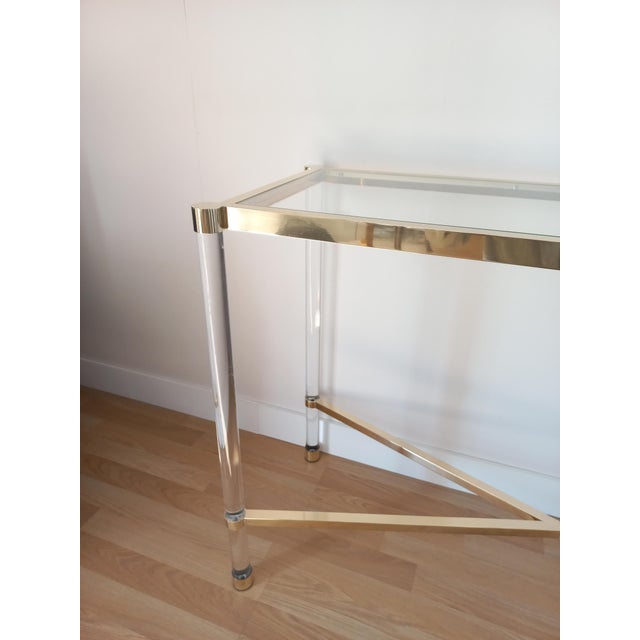 Console in Acrylic Glass and Gold Metal, 1980s For Sale - Image 3 of 9