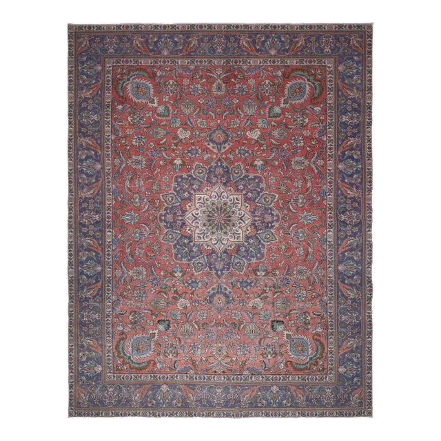 1970s Vintage Persian Handmade Wool Orange Oversized Area Rug For Sale