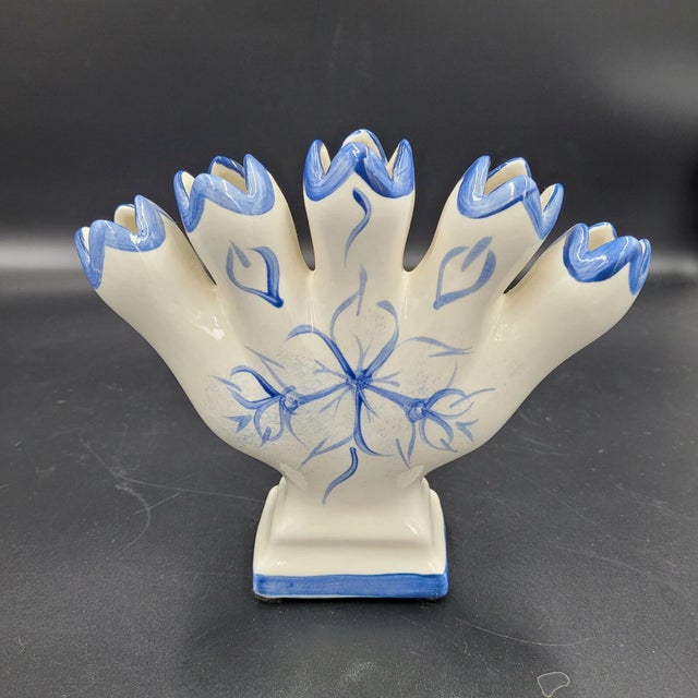 1990s Vintage MCM Leart Pottery Hand Painted Five Finger Bud Vase For Sale - Image 5 of 6