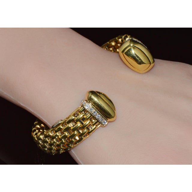 Metal Rare Vintage Fope 1.00ct Natural Diamond Flex'it 18k Gold Open Cuff Bangle Bracelet For Sale - Image 7 of 13