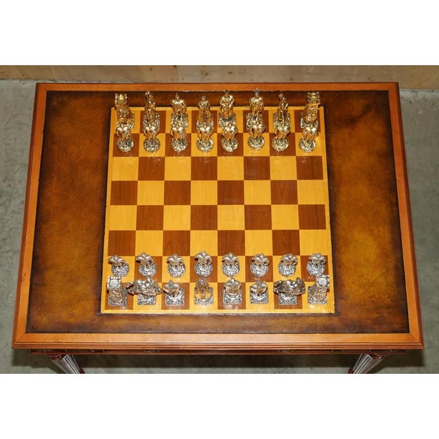 Chessboard Table and Chesterfield Armchairs in Leather, Set of 3 For Sale - Image 16 of 18