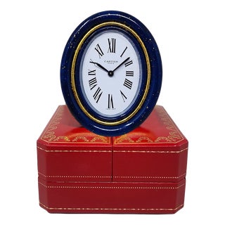 Swiss Alarm Clock in Pendulette Lapis Lazuli by Cartier, 1980s For Sale