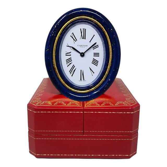Swiss Alarm Clock in Pendulette Lapis Lazuli by Cartier, 1980s For Sale