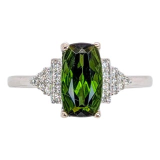 1.5ct Chrome Tourmaline Ring With Diamond Accents: Solid 14k White Gold, 9x5mm, Size 6.75 For Sale
