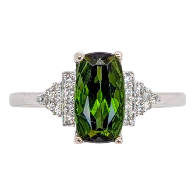 1.5ct Chrome Tourmaline Ring With Diamond Accents: Solid 14k White Gold, 9x5mm, Size 6.75 For Sale