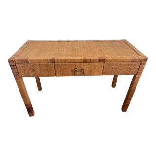 Bielecky Style Vintage Wrapped Rattan Woven Wicker Desk For Sale