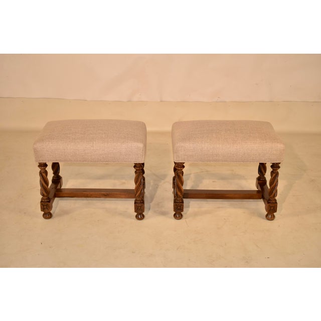 Pair of 19th Century French Walnut Upholstered Stools For Sale In Greensboro - Image 6 of 8