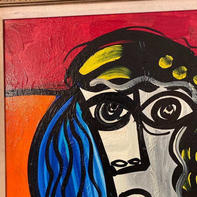 1960s Cubic Abstract Face Portrait Painting by Peter Keil, Framed For Sale - Image 9 of 12