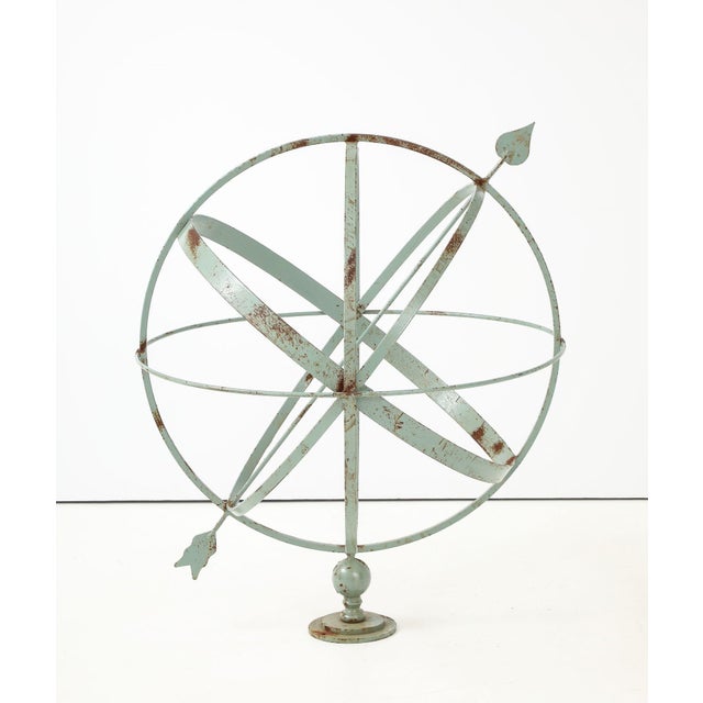 Celadon Painted English Mid-20th Century Iron Armillary For Sale - Image 9 of 15