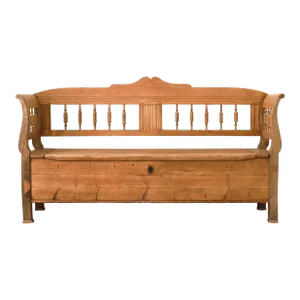 19th Century Antique Hungarian Pine Storage Bench, Rustic Farmhouse Settle