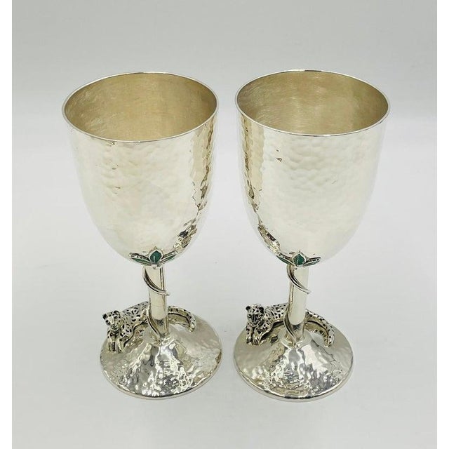 1980s Set of 8 Silver Plated & Crushed Emerald Wine/Water Goblets by Emilia Castillo For Sale - Image 10 of 18