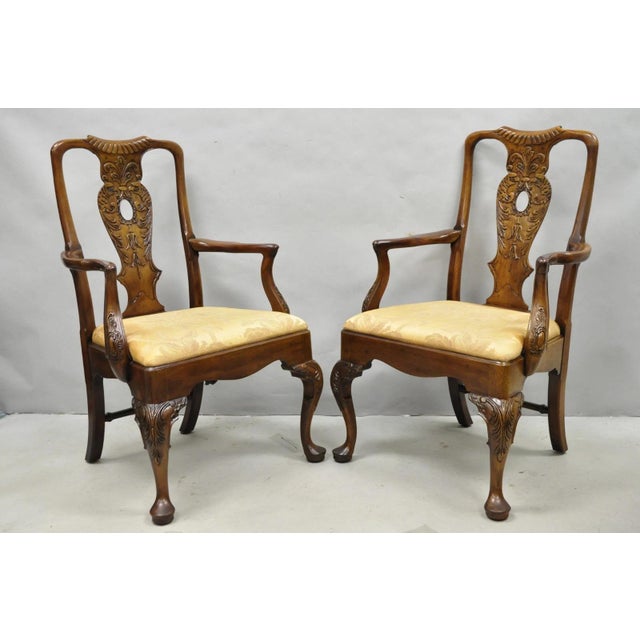 Vintage Henredon Aston Court Chinoiserie Georgian Style Mahogany Dining Armchairs - a Pair. Chairs feature bird carved...