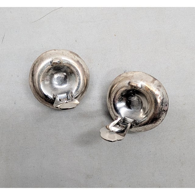 Silver Vintage 1972 Signed Napier Silvertone Round Domed Griffin Clip Earrings-2 Pieces For Sale - Image 8 of 8