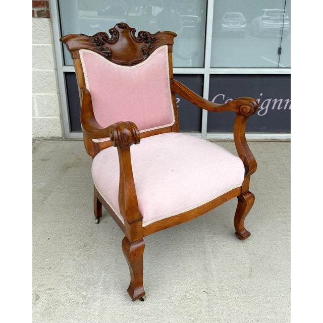 Pink Early 20th Century Victorian Pink Upholstered Chairs With Upholstered Back For Sale - Image 8 of 12