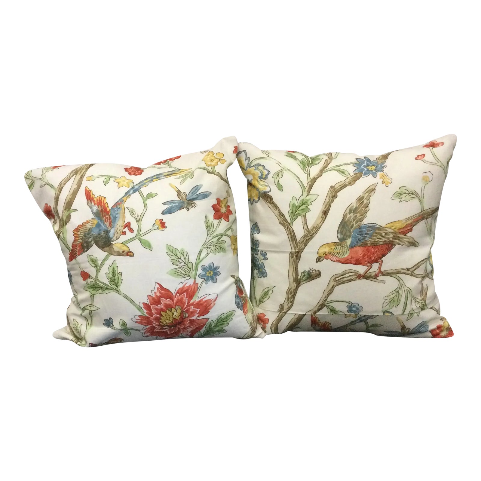 Schumacher Designer Fabric Pillow Covers- a Pair | Chairish