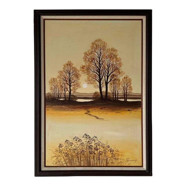 1980's Vintage G. Robery Impressionist Sunset Landscape Oil Painting, Framed For Sale
